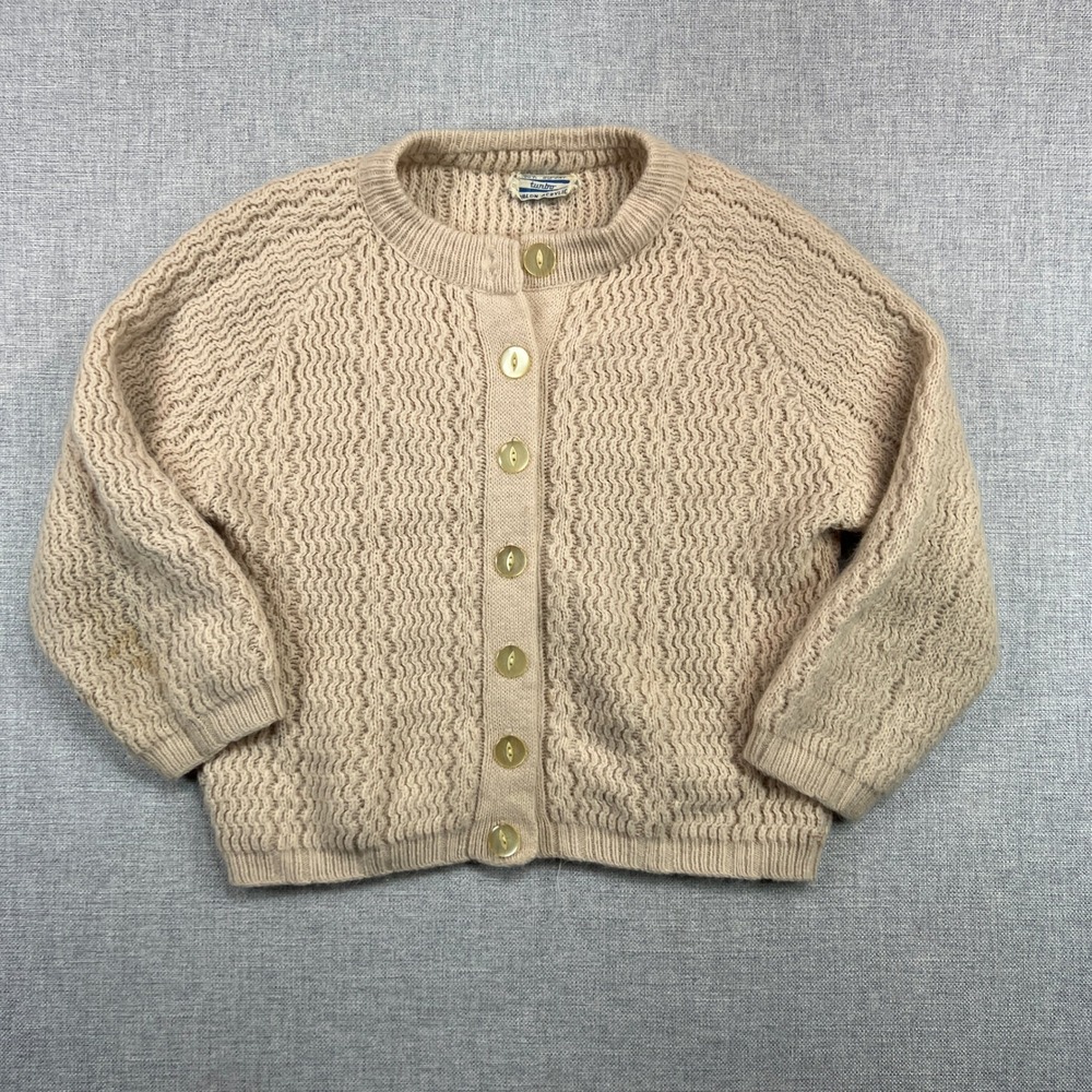 VTG 70s Turbo Textured Knit Cardigan Sweater Women S Beige Orlon Acrylic BOHO